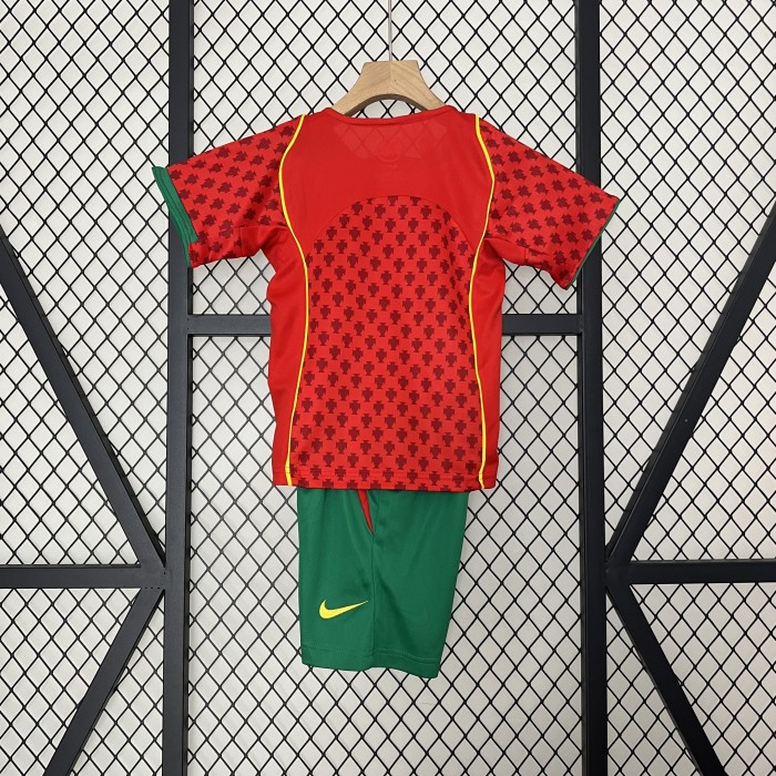 Retro Youth Uniform Kids Kit 2004 Portugal Home Soccer Jersey Shorts Vintage Child Football Set