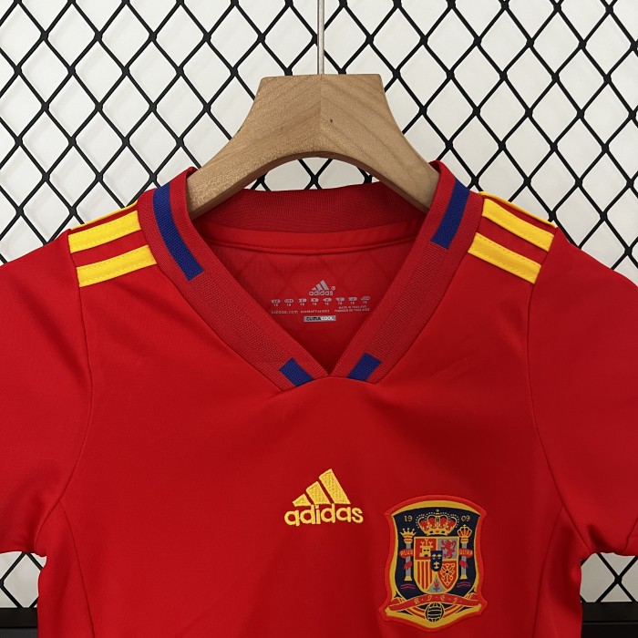 Retro Youth Uniform Kids Kit 2010 Spain Home Soccer Jersey Shorts Child Football Set
