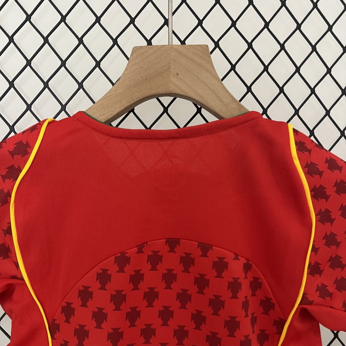 Retro Youth Uniform Kids Kit 2004 Portugal Home Soccer Jersey Shorts Vintage Child Football Set