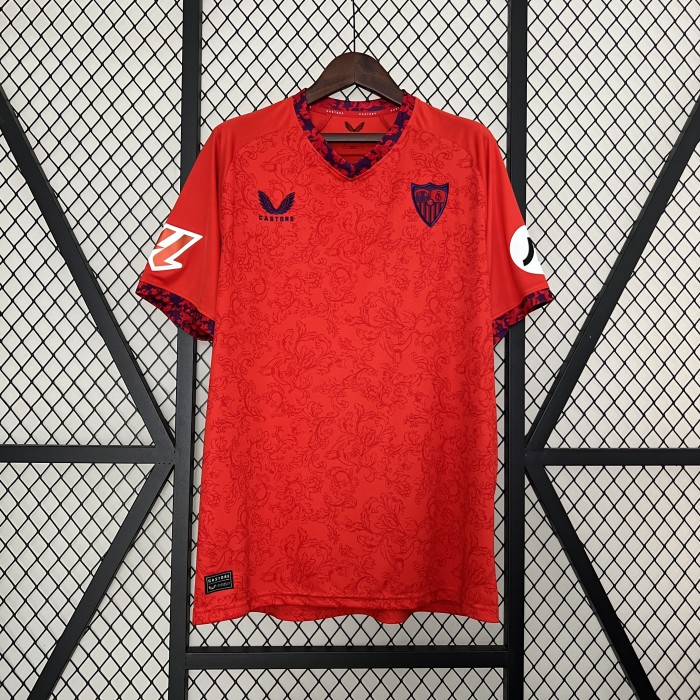 without Sponor Logo Fans Version 2024-2025 Sevilla Away Red Soccer Jersey Football Shirt