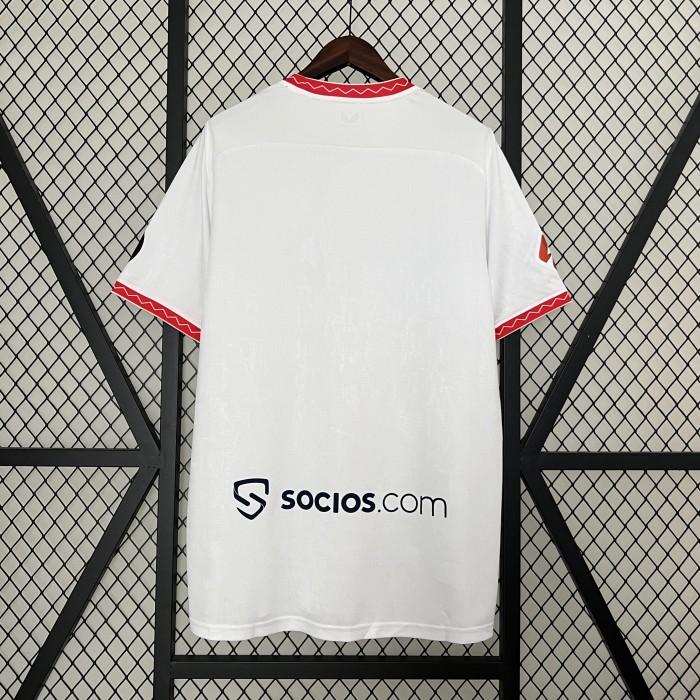without Sponor Logo Fans Version 2024-2025 Sevilla Home Soccer Jersey Football Shirt