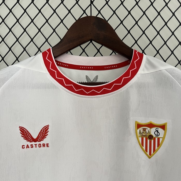 without Sponor Logo Fans Version 2024-2025 Sevilla Home Soccer Jersey Football Shirt
