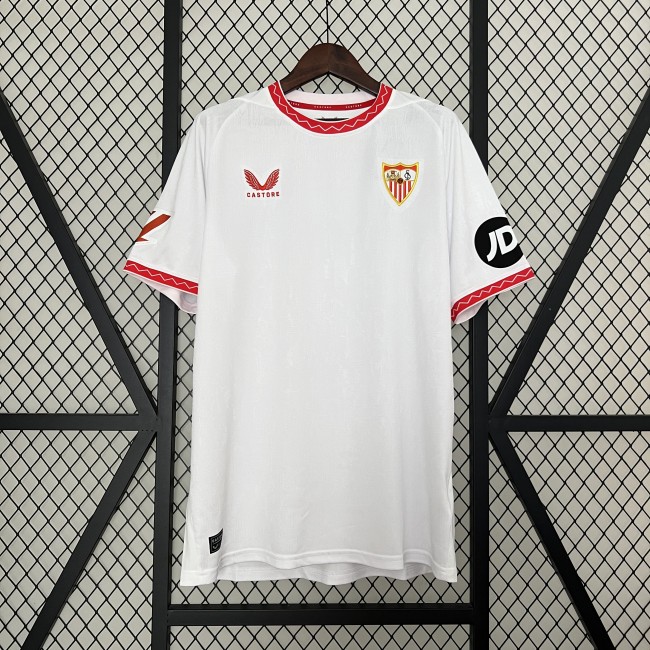 without Sponor Logo Fans Version 2024-2025 Sevilla Home Soccer Jersey Football Shirt