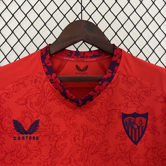 without Sponor Logo Fans Version 2024-2025 Sevilla Away Red Soccer Jersey Football Shirt