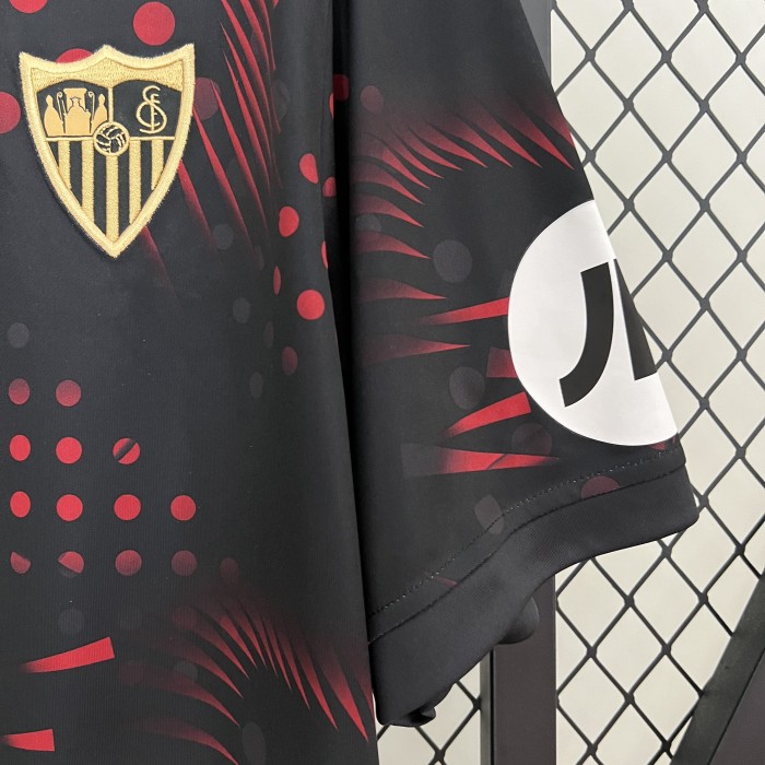 Fans Version 2024-2025 Sevilla Third Away Black/Red Soccer Jersey Football Shirt
