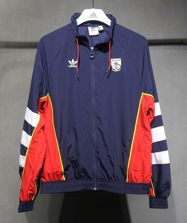 Retro Model Arsenal Dark Blue Trench Coat Soccer Reversible Windbreaker Jacket Football Jacket