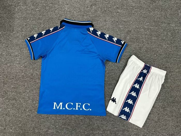 Retro Youth Uniform Kids Kit 1997-1998 Manchester City Home Soccer Jersey Shorts Child Football Set
