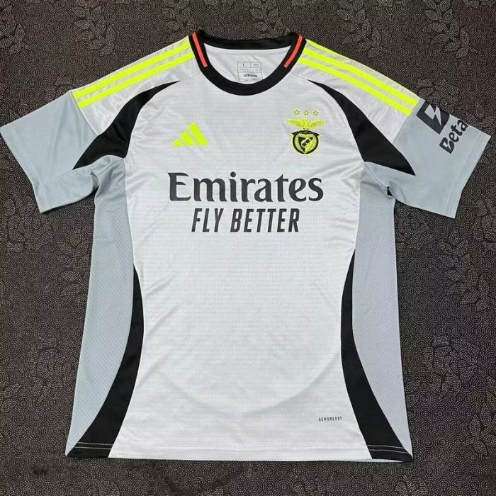 with Sponor Logo Fan Version 2024-2025 Benfica Third Away Grey Soccer Jersey Football Shirt