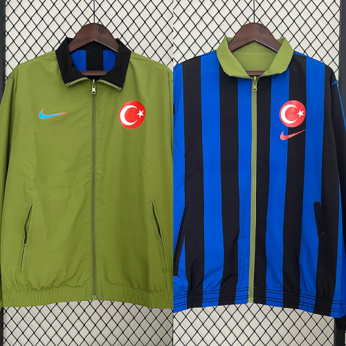 2024 Turkey Green/Blue Trench Coat Soccer Reversible Windbreaker Jacket Football Jacket