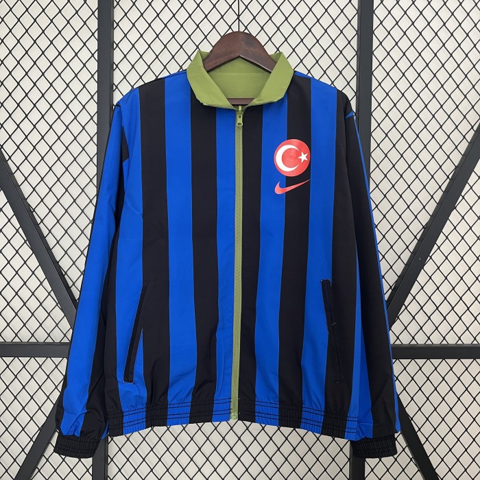 2024 Turkey Green/Blue Trench Coat Soccer Reversible Windbreaker Jacket Football Jacket
