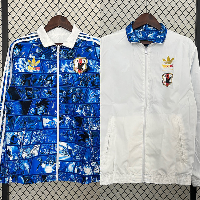 2024 Japan Blue/White Trench Coat Soccer Reversible Windbreaker Jacket