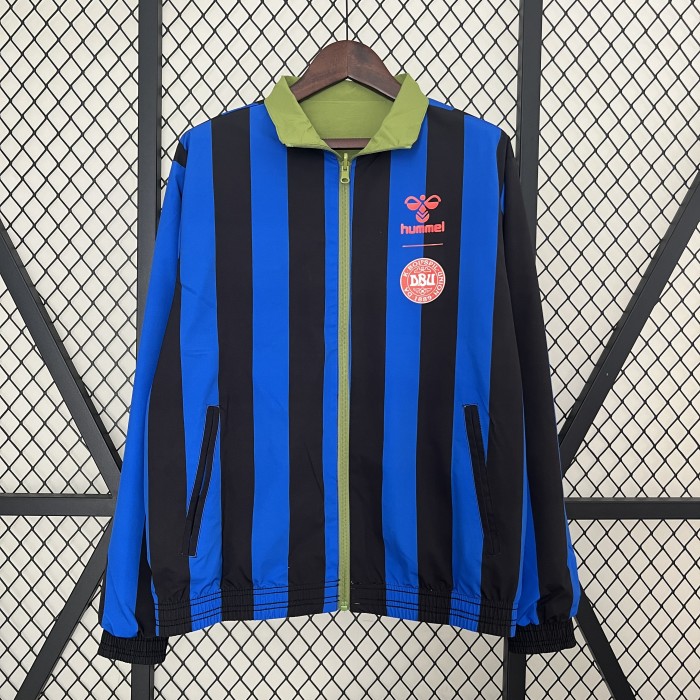 2024 Denmark Green/Blue Trench Coat Soccer Reversible Windbreaker Jacket Football Jacket