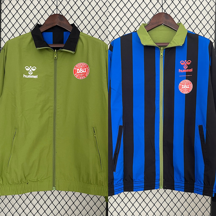 2024 Denmark Green/Blue Trench Coat Soccer Reversible Windbreaker Jacket Football Jacket
