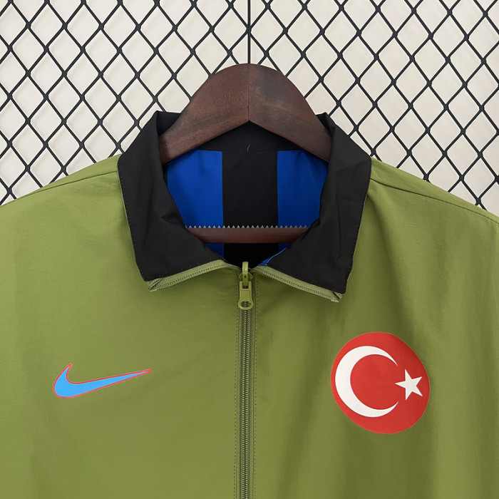2024 Turkey Green/Blue Trench Coat Soccer Reversible Windbreaker Jacket Football Jacket