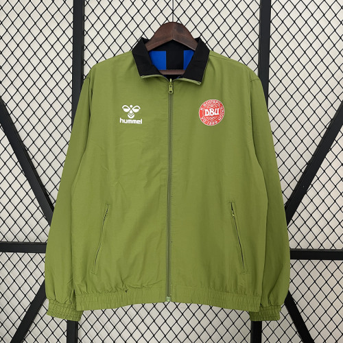 2024 Denmark Green/Blue Trench Coat Soccer Reversible Windbreaker Jacket Football Jacket