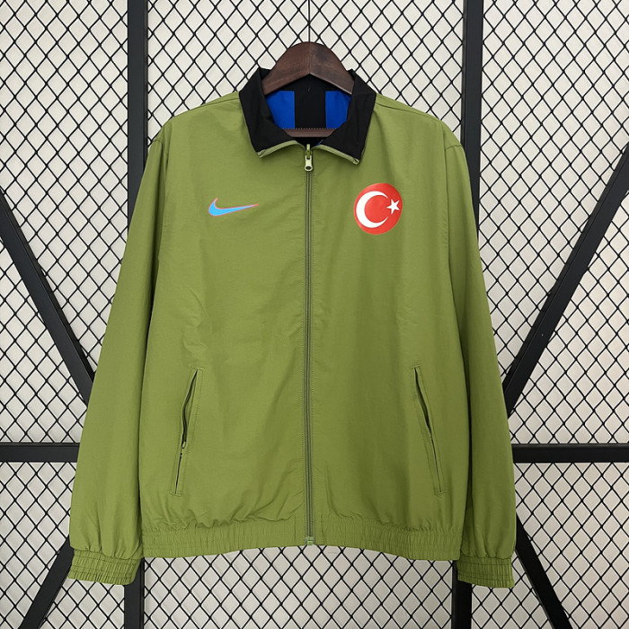 2024 Turkey Green/Blue Trench Coat Soccer Reversible Windbreaker Jacket Football Jacket