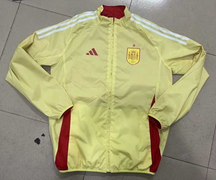 2024 Spain Red/Yellow Trench Coat Soccer Reversible Windbreaker Jacket Football Jacket