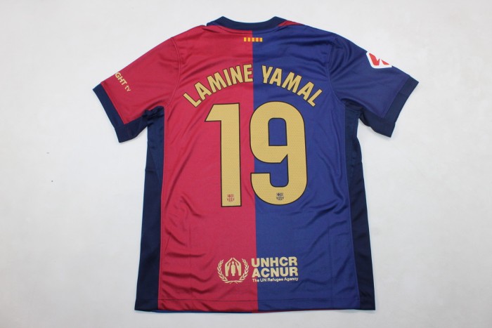 with new Sponor Logo+LALIGA Patch LAMINE YAMAL 19 Barca Camisetas de Futbol Fan Version 2024-2025 Barcelona Home Soccer Jersey