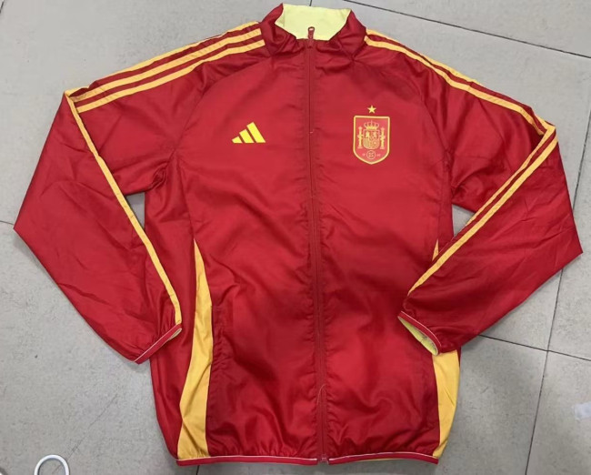2024 Spain Red/Yellow Trench Coat Soccer Reversible Windbreaker Jacket Football Jacket