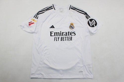with HP+LALIGA+Liga Champions Patch Fan Version 2024-2025 Real Madrid Home Soccer Jersey Real Football Shirt