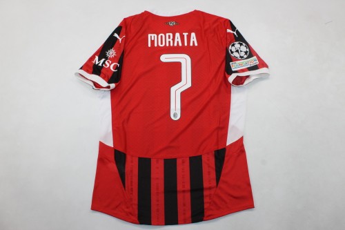 with UCL Patch Fan Version 2024-2025 AC Milan MORATA 7 Home Soccer Jersey AC Football Shirt