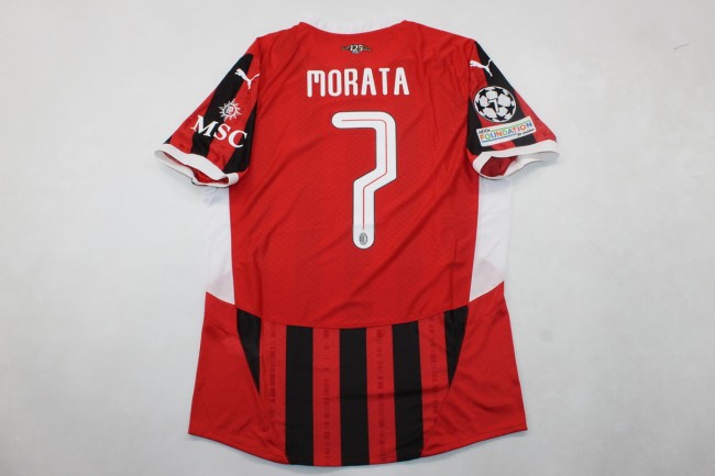 with UCL Patch Fan Version 2024-2025 AC Milan MORATA 7 Home Soccer Jersey AC Football Shirt