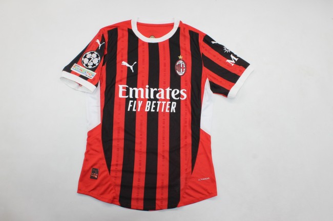 with UCL Patch Fan Version 2024-2025 AC Milan Home Soccer Jersey AC Football Shirt