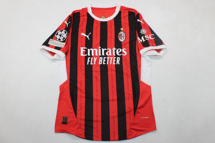 with UCL Patch Fan Version 2024-2025 AC Milan MORATA 7 Home Soccer Jersey AC Football Shirt