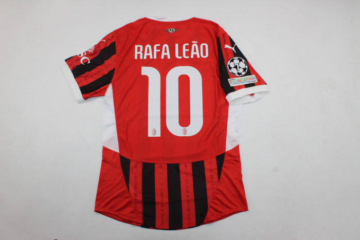 with UCL Patch Fan Version 2024-2025 AC Milan RAFA LEAO 10 Home Soccer Jersey AC Football Shirt