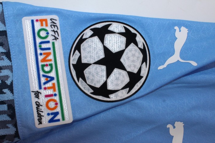 with Golden FIFA+UCL Patch Fan Version Manchester City 2024-2025 Home Soccer Jersey Man City Football Shirt