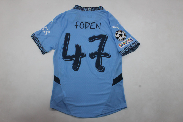 with Golden FIFA+UCL Patch Fan Version Manchester City 2024-2025 FODEN 47 Home Soccer Jersey Man City Football Shirt
