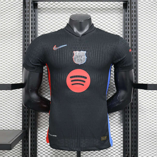 with Big Spofity Barca Camisetas de Futbol Player Version 2024-2025 Barcelona Away Black Soccer Jersey