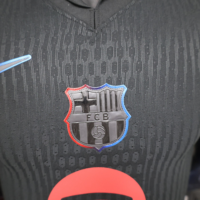 with Big Spofity Barca Camisetas de Futbol Player Version 2024-2025 Barcelona Away Black Soccer Jersey