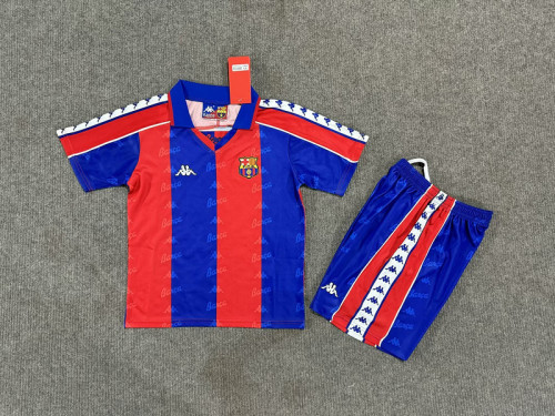 Retro Youth Uniform Kids Kit 1992-1995 Barcelona Home Soccer Jersey Shorts Vintage Child Football Set
