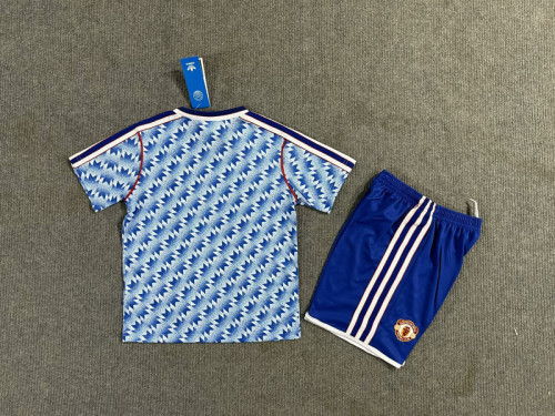 Retro Youth Uniform Kids Kit 1990-1992 Manchester United Away Blue Soccer Jersey Shorts Vintage Child Football Set