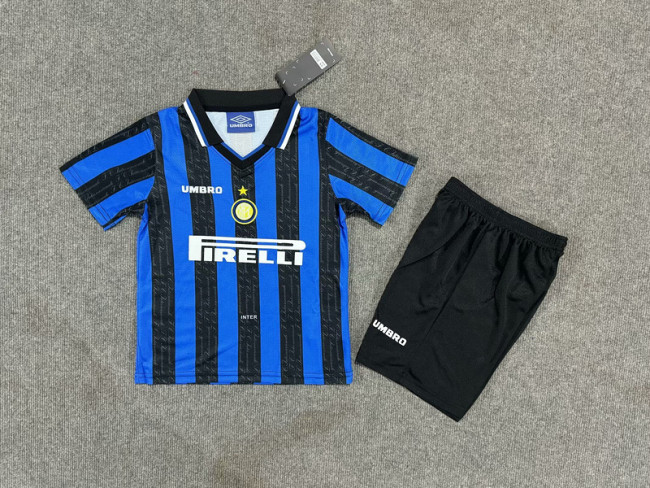 Retro Youth Uniform Kids Kit 1997-1998 Inter Milan Home Soccer Jersey Shorts Vintage Child Football Set