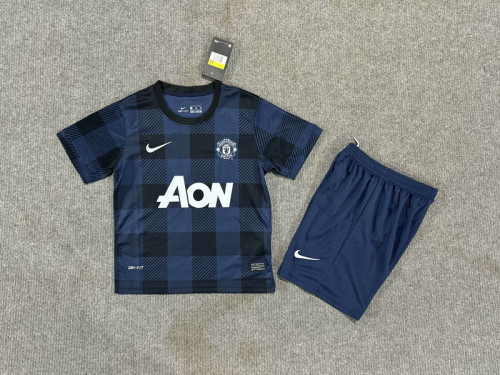 Retro Youth Uniform Kids Kit 2013-2014 Manchester United Away Soccer Jersey Shorts Vintage Child Football Set