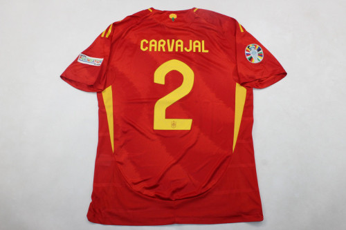 with Front Lettering+UEFA NATIONS LEAGUE WINNER 2023 Patch+Euro 2024 Badge Player Version Spain 2024 CARVAJAL 2 Final Home Soccer Jersey España Camisetas de Futbol