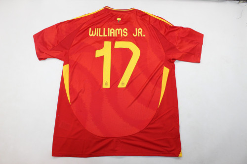with UEFA NATIONS LEAGUE WINNER 2023 Patch+Euro 2024 Badge Player Version Spain 2024 WILLIAMS JR. 17 Home Soccer Jersey España Camisetas de Futbol
