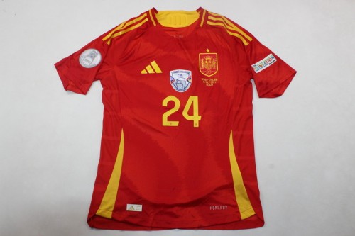 with Front Lettering+UEFA NATIONS LEAGUE WINNER 2023 Patch+Euro 2024 Badge Player Version Spain 2024 CUCURELLA 24 Final Home Soccer Jersey España Camisetas de Futbol
