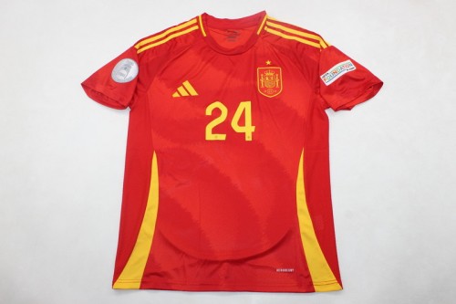 with UEFA NATIONS LEAGUE WINNER 2023 Patch+UEFA 2024 European Champions Badge Fan Version Spain 2024 CUCURELLA 24 Home Soccer Jersey España Camisetas de Futbol