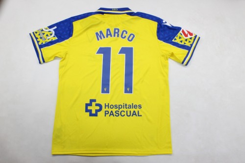 with Sponor Logo+LALIGA Patch Fans Version CADIZ 2024-2025 Cadiz MARCO 11 Home Soccer Jersey Football Shirt