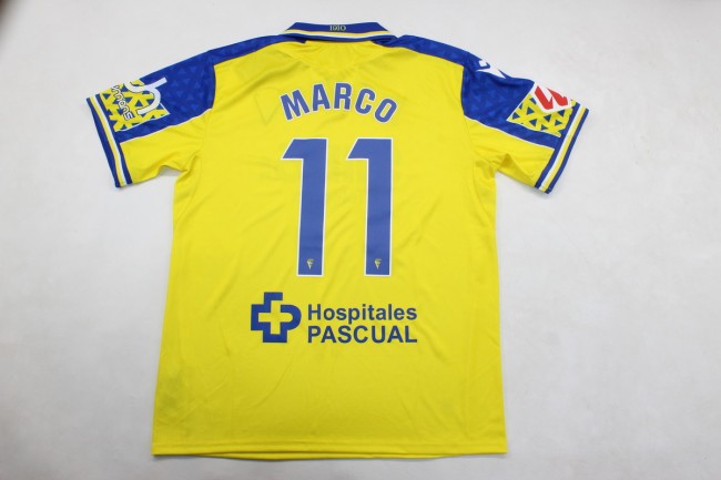 with Sponor Logo+LALIGA Patch Fans Version CADIZ 2024-2025 Cadiz MARCO 11 Home Soccer Jersey Football Shirt