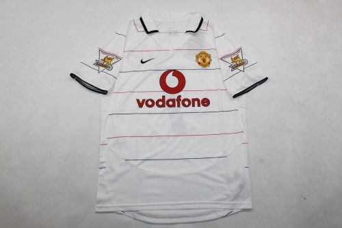with EPL Patch Retro Jersey 2003-2005 Manchester United Away White Soccer Jersey Man U Vintage Football Shirt