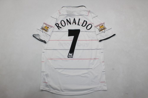 with EPL Patch Retro Jersey 2003-2005 Manchester United RONALDO 7 Away White Soccer Jersey Man U Vintage Football Shirt