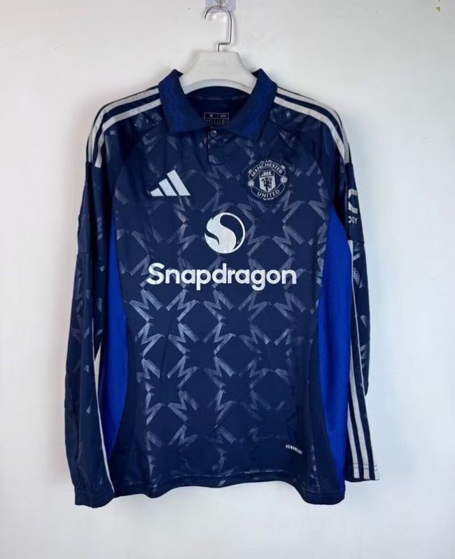 Long Sleeve Fan Version 2024-2025 Manchester United Away Dark Blue Soccer Jersey Man United Football Shirt
