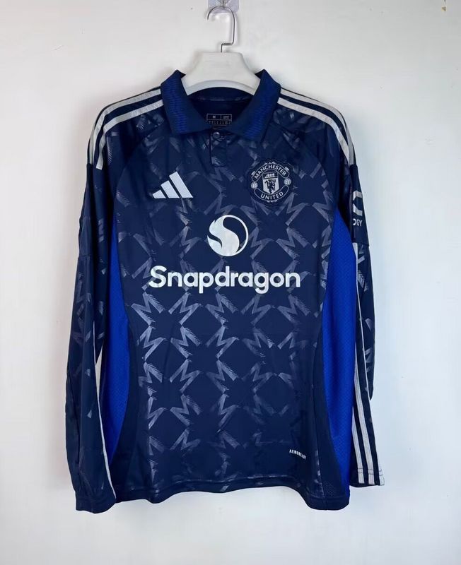 Long Sleeve Fan Version 2024-2025 Manchester United Away Dark Blue Soccer Jersey Man United Football Shirt