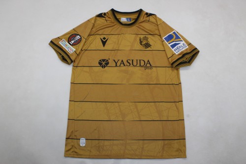 with Europa League Patch Fan Version 2024-2025 Real Sociedad Away Gold Soccer Jersey Football Shirt