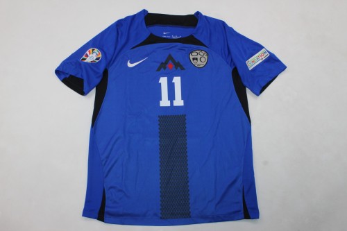with Euro 2024 Patch Fan Version Slovenia 2024 SESKO 11 Away Blue Soccer Jersey Football Shirt