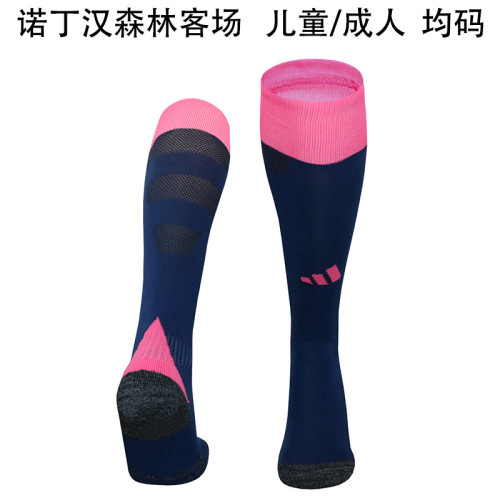 Youth/Adult 2024-2025 Nottingham Forest Away Dark Blue/Pink Soccer Socks Football Socks